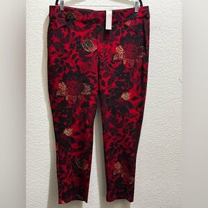 Chico's Red Floral Gold Accent Ankle Pants